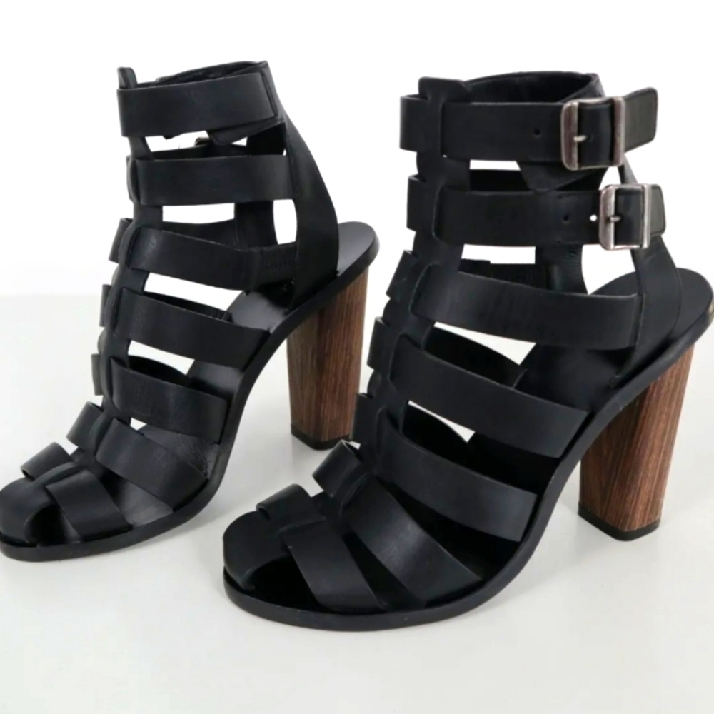 Vince Nicollete Black Caged leather block high heel Sandal size 9M